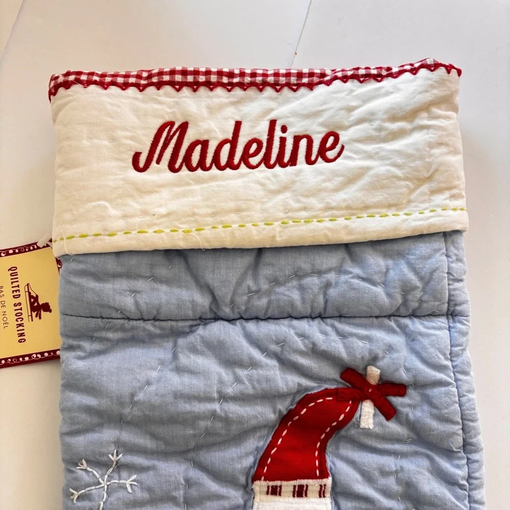 Pottery‎ Barn Kids Christmas Stockting Santa Quilted Personalized Madeline